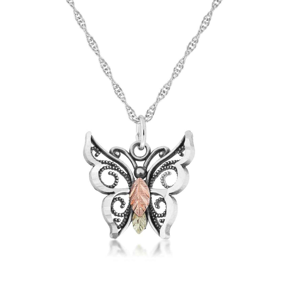 Black Hills Gold Oxidized Butterfly Pendant in Sterling Silver