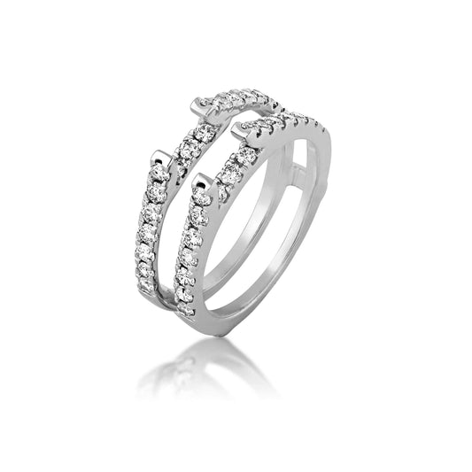 1 ct. tw. Round Diamond French V Split Wedding Ring Enhancer in 14K White Gold front view