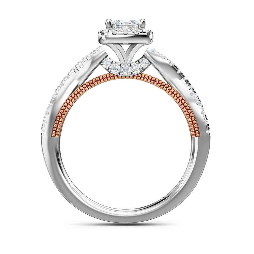Designed With Love 3/8 ct. tw. Diamond Halo Twist Princess Cut Semi-Mount Engagement Ring in 14K White & Pink close-up detail
