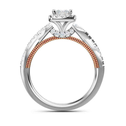 Designed With Love 3/8 ct. tw. Diamond Halo Twist Princess Cut Semi-Mount Engagement Ring in 14K White & Pink close-up detail