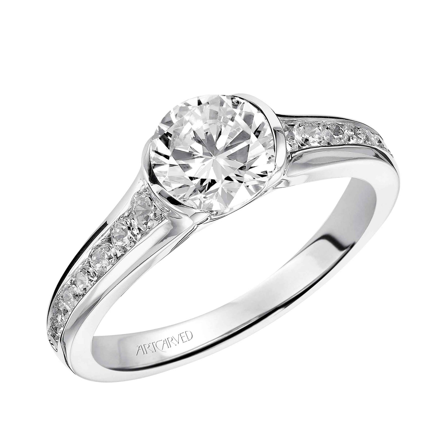 ArtCarved Contemporary 1/3 ct. tw. Round Diamond Semi-Mount Engagement Ring with Tapered Band in 14K White Gold front view