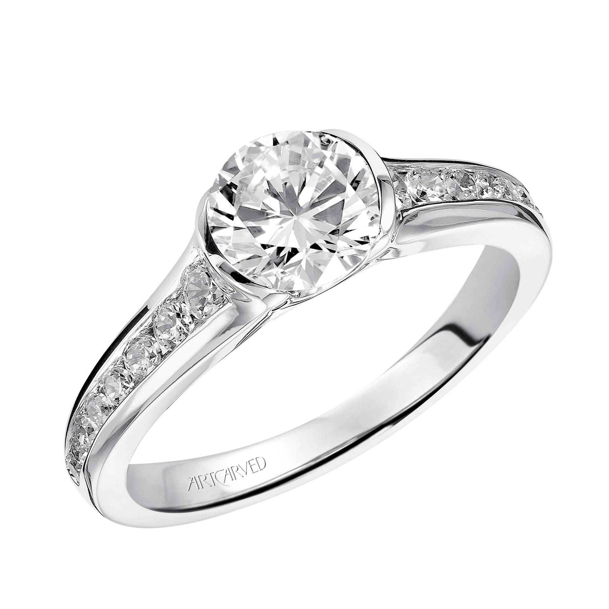 ArtCarved Contemporary 1/3 ct. tw. Round Diamond Semi-Mount Engagement Ring with Tapered Band in 14K White Gold front view