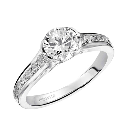 ArtCarved Contemporary 1/3 ct. tw. Round Diamond Semi-Mount Engagement Ring with Tapered Band in 14K White Gold front view