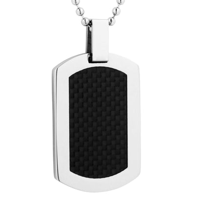 Men's Stainless Steel Dog Tag Necklace with Carbon Fiber Inlay