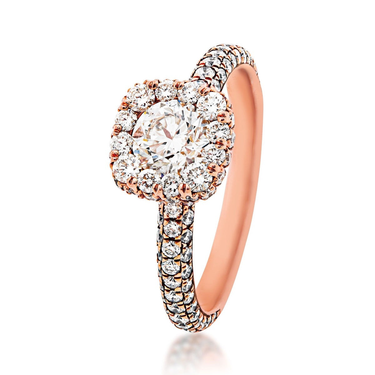 1-7/8 ct. tw. Round Brilliant Diamond Engagement Ring with Pave Diamond Halo & Band in 14K Pink Gold front view