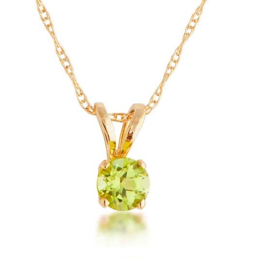 Genuine Round Peridot Solitaire Pendant in 14K Yellow Gold