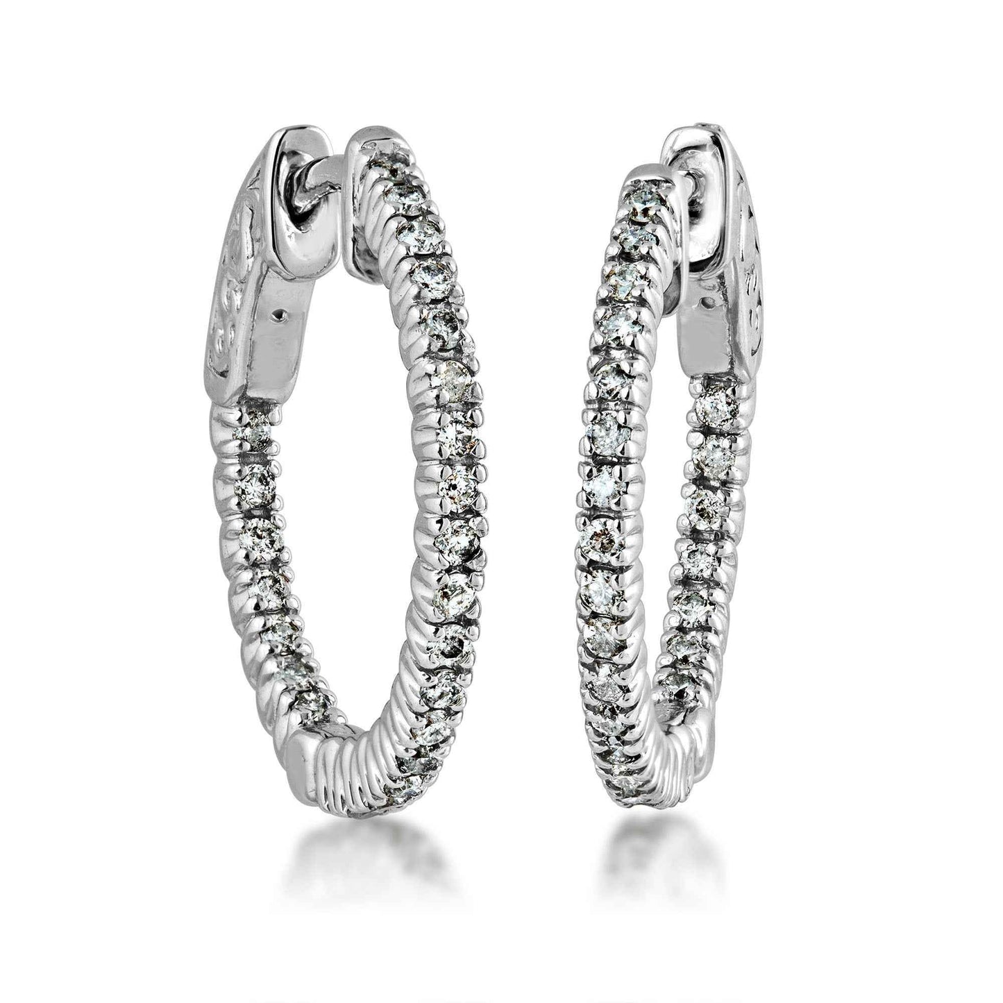 1/2 ct. tw. Round Diamond Hoop Earrings with Click Backs in 14K White Gold
