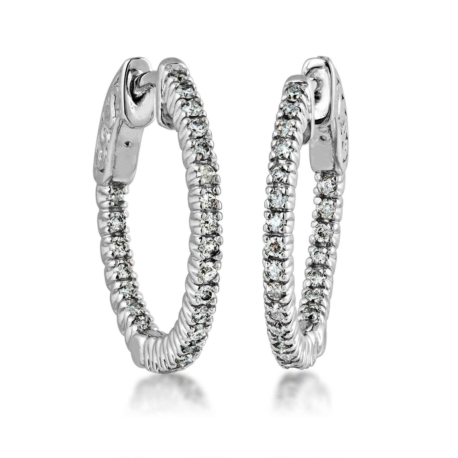 1/2 ct. tw. Round Diamond Hoop Earrings with Click Backs in 14K White Gold