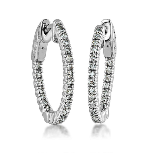 1/2 ct. tw. Round Diamond Hoop Earrings with Click Backs in 14K White Gold