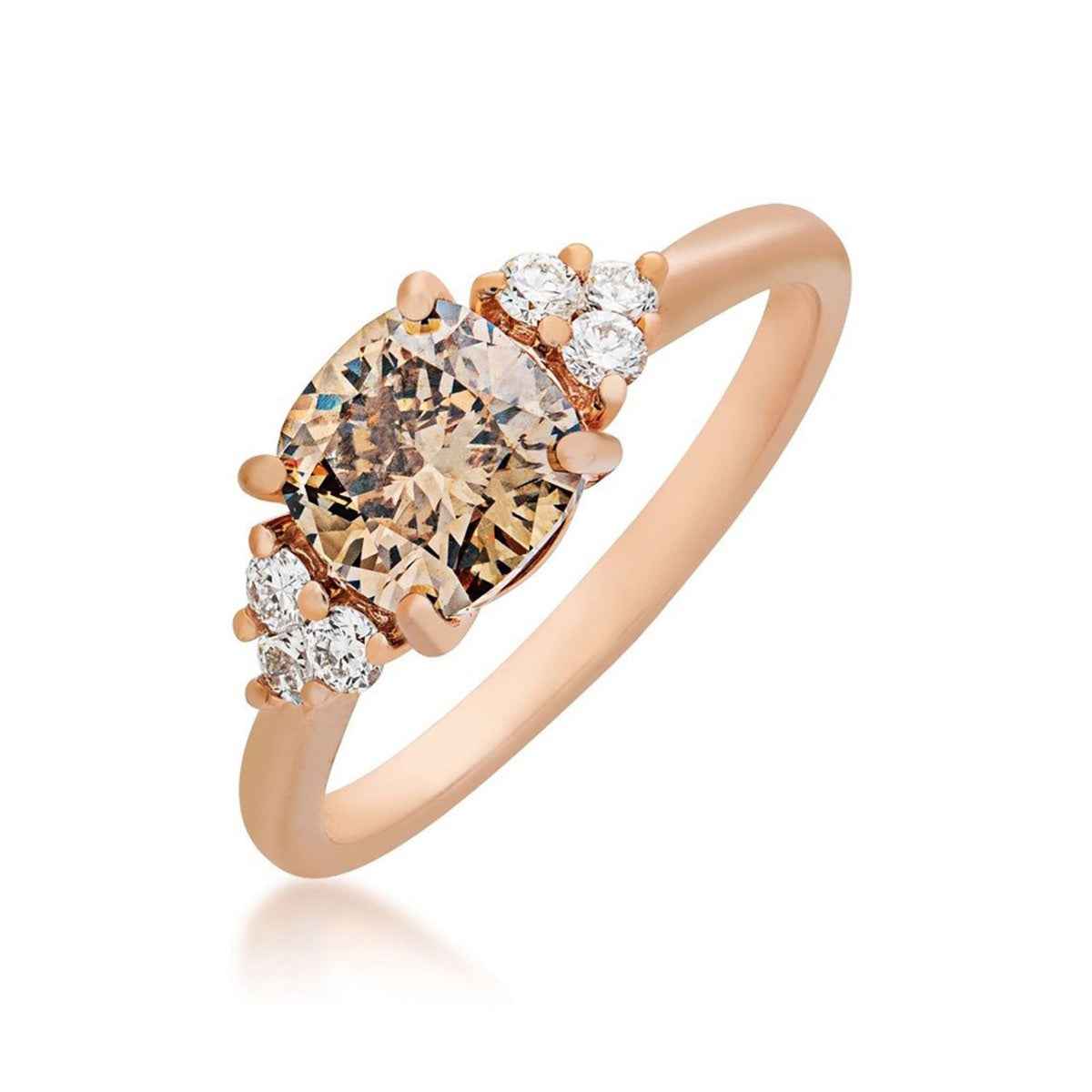 Mocha Collection 1-2/3 ct. tw. Cushion Cut Mocha Diamond Engagement Ring with Diamond Side Accents in 14K Pink front view