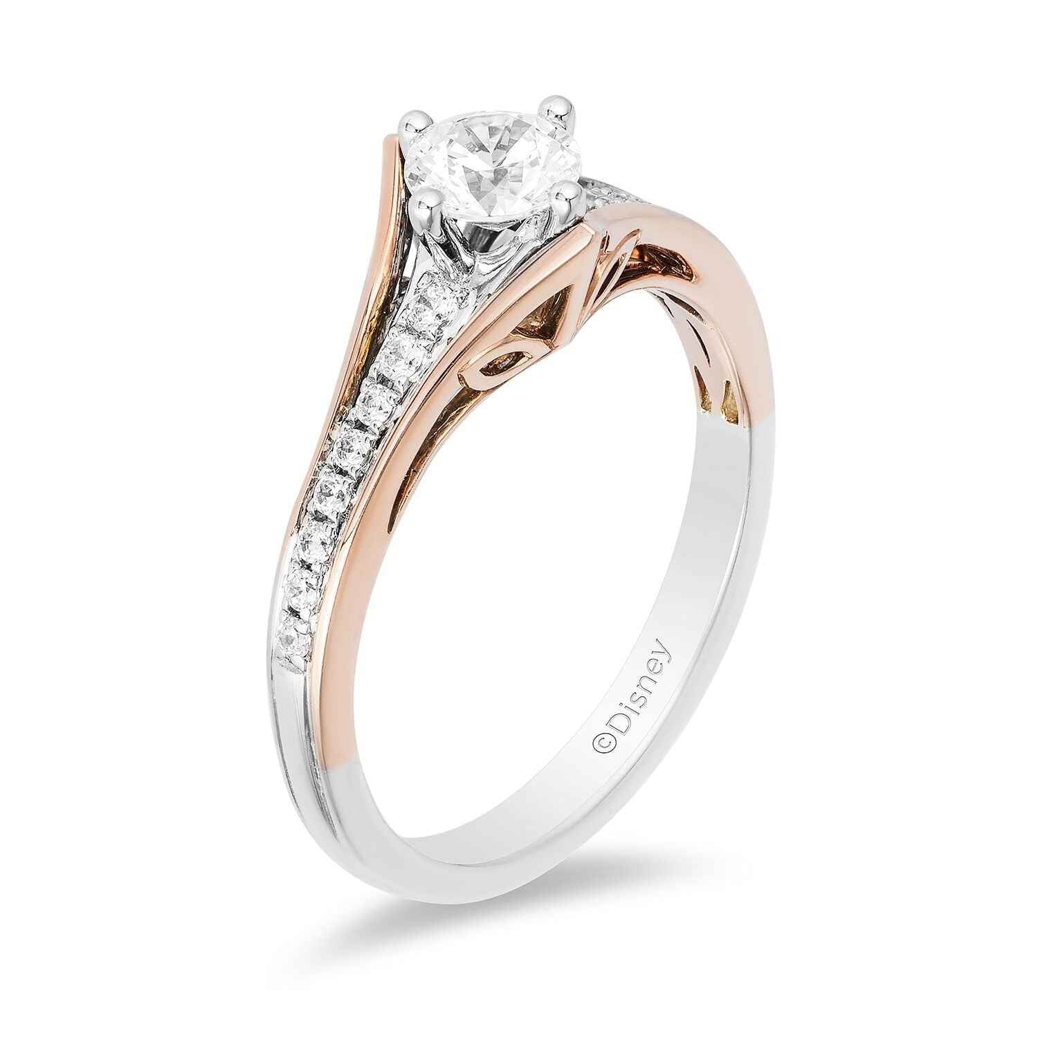 Enchanted Disney Aurora 5/8 ct. tw. Round Brilliant Diamond Engagement Ring in 14K White and Pink Gold close-up detail