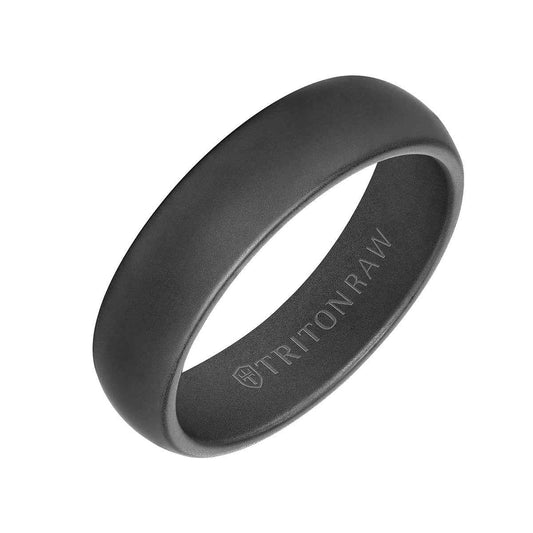 Triton Men's 6mm Tungsten Raw Step Edge Wedding Ring With Sandblast Finish and Black Interior front view