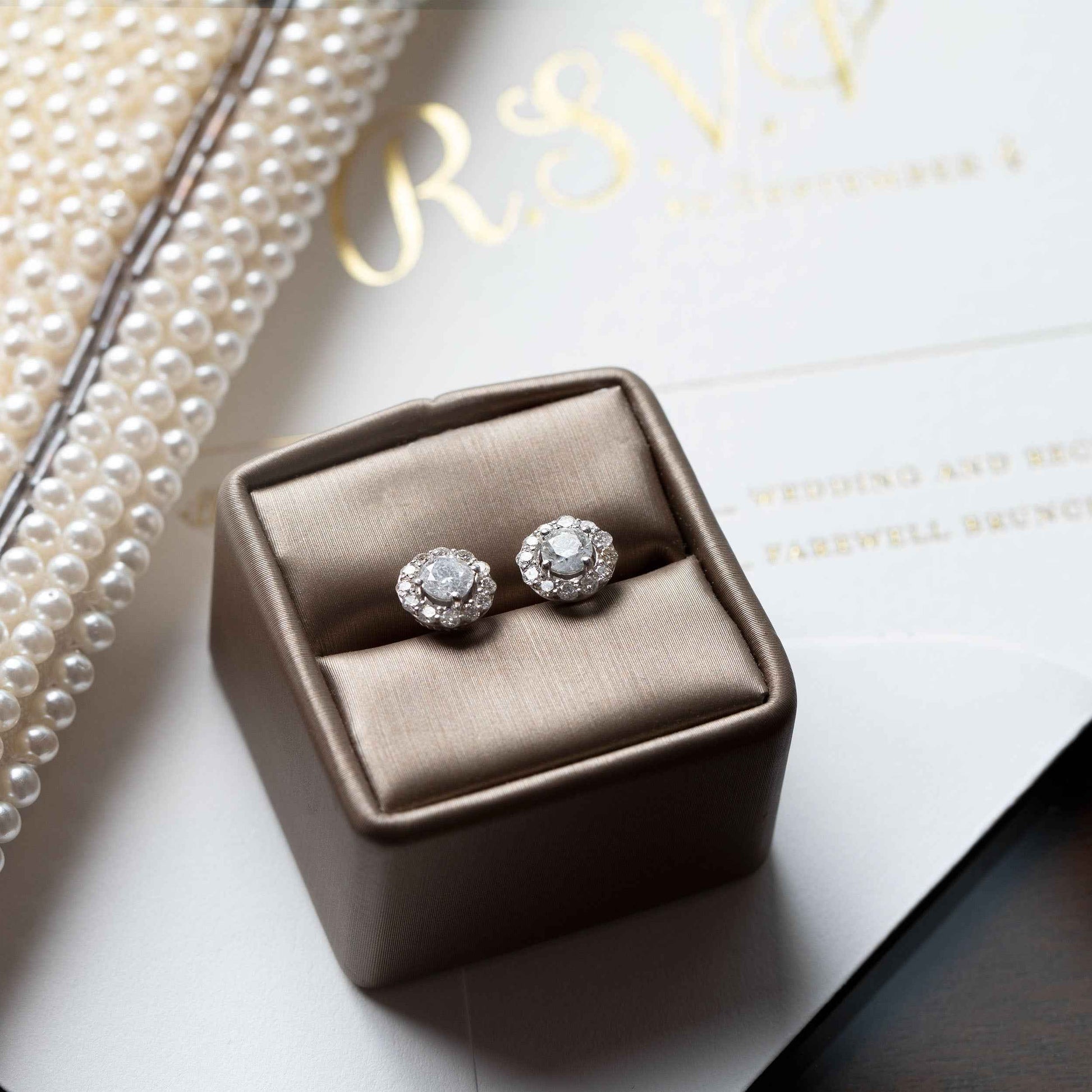 Amaura Collection 1 ct. tw. Round Brilliant Diamond Halo Earrings in 10K White Gold front view
