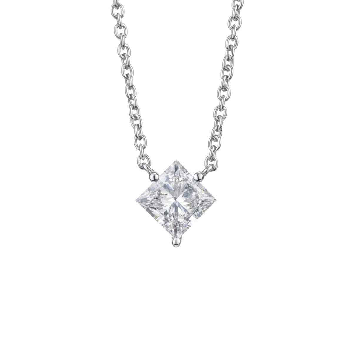Lightbox 1 ct. tw. Lab-Grown Princess Cut Diamond Solitaire Necklace in 14K White Gold
