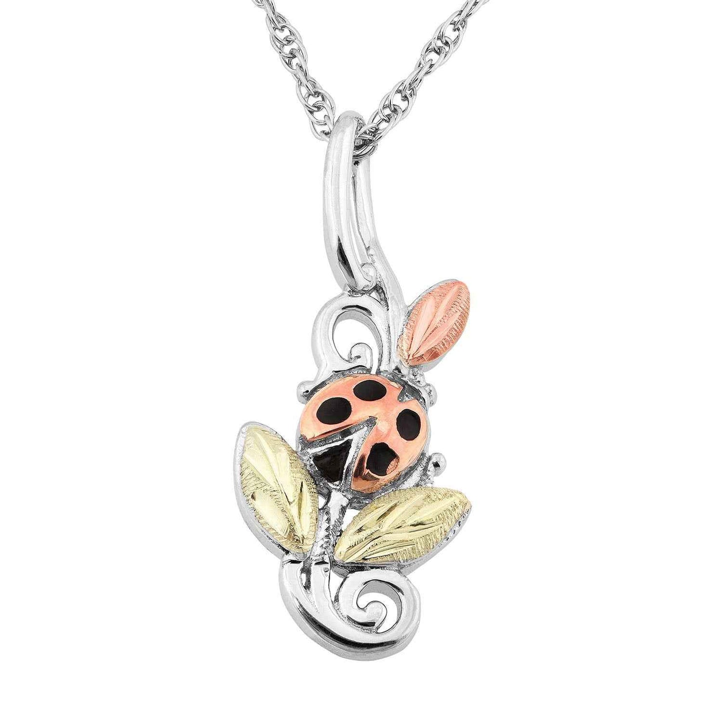 Black Hills Gold Ladies' Lady Bug Leaf Pendant in Sterling Silver