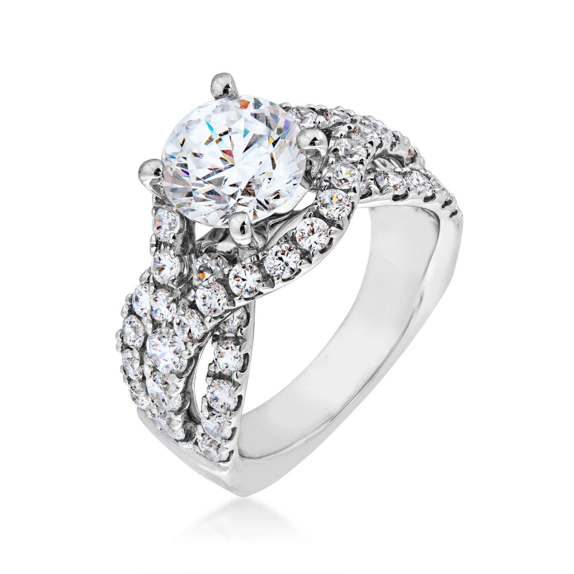 Valina 1-5/8 ct. tw. Diamond Multirow Crossover Semi-Mount Engagement Ring with European Shank in 14K White Gold front view