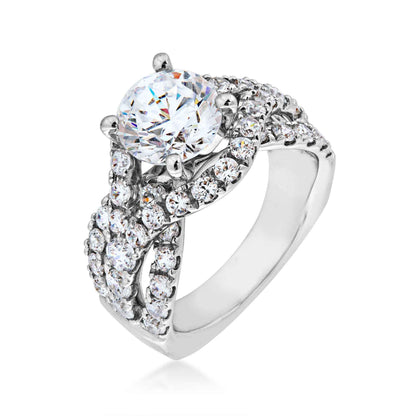 Valina 1-5/8 ct. tw. Diamond Multirow Crossover Semi-Mount Engagement Ring with European Shank in 14K White Gold front view