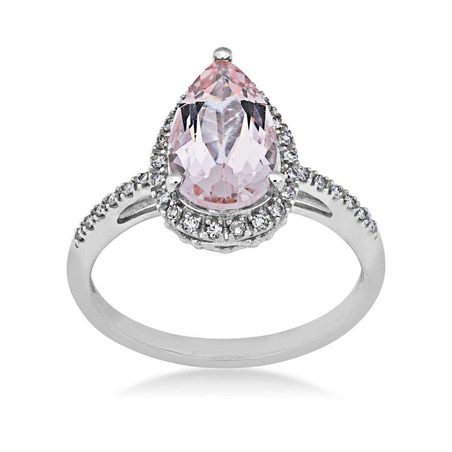 Impulse Collection Genuine Pear Shaped Pink Morganite & 1/7 ct. tw. Diamond Halo Ring in 10K White Gold