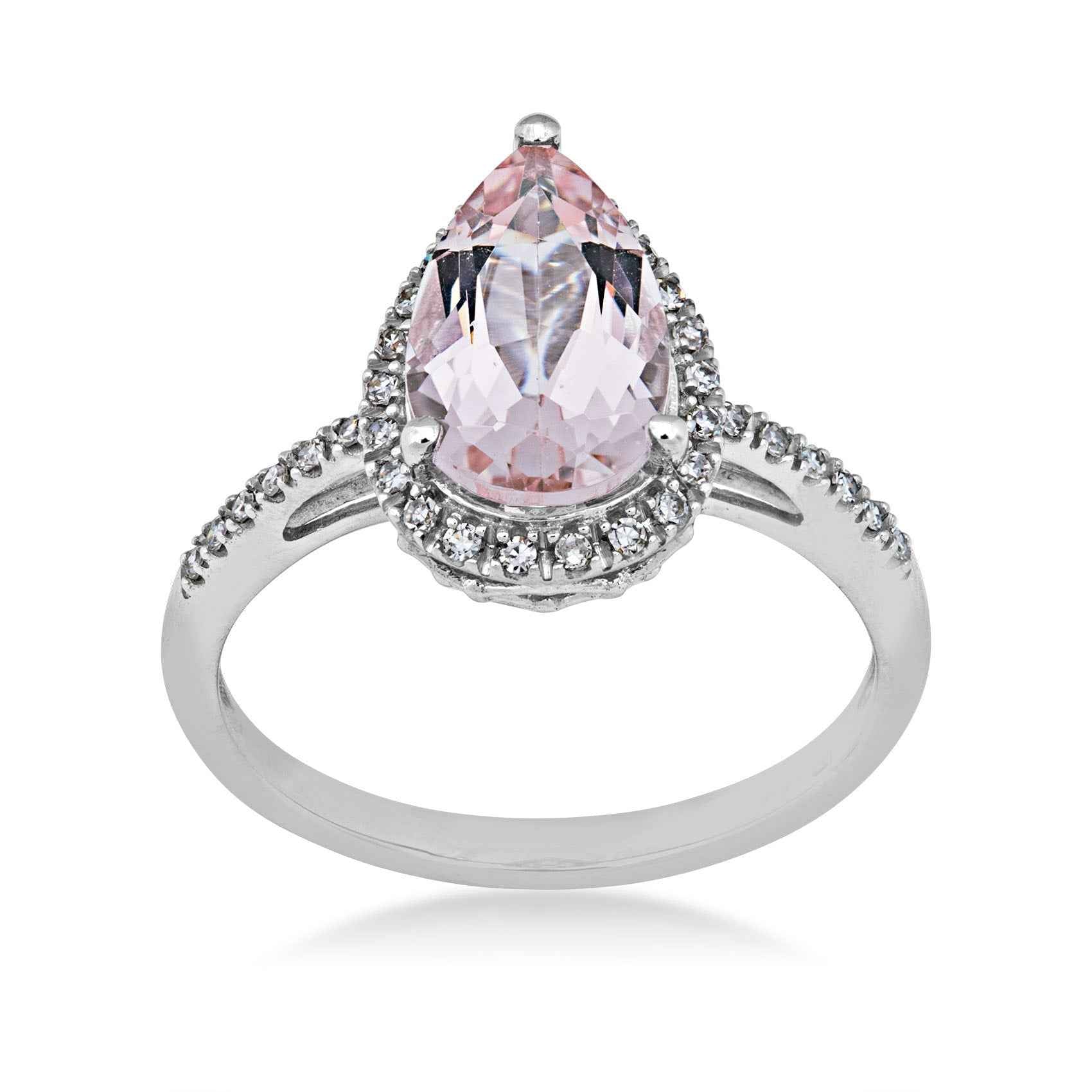 Impulse Collection Genuine Pear Shaped Pink Morganite & 1/7 ct. tw. Diamond Halo Ring in 10K White Gold