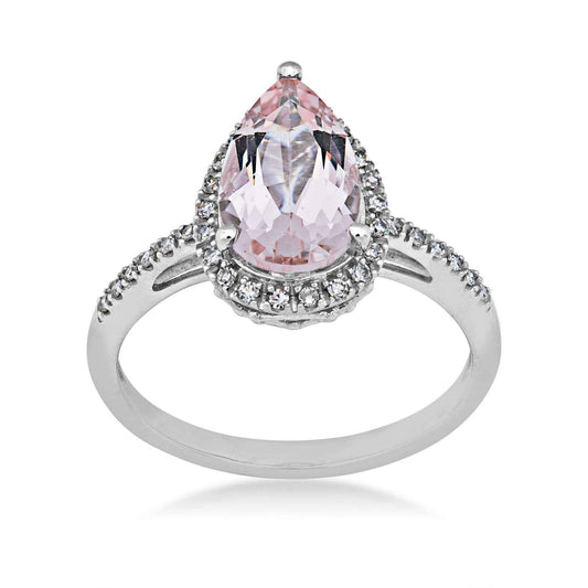 Impulse Collection Genuine Pear Shaped Pink Morganite & 1/7 ct. tw. Diamond Halo Ring in 10K White Gold
