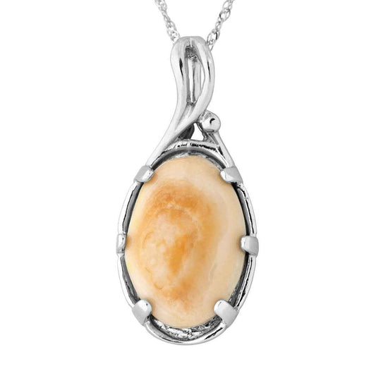 Ladies' Elk Ivory Cabochon Cut Necklace in Sterling Silver
