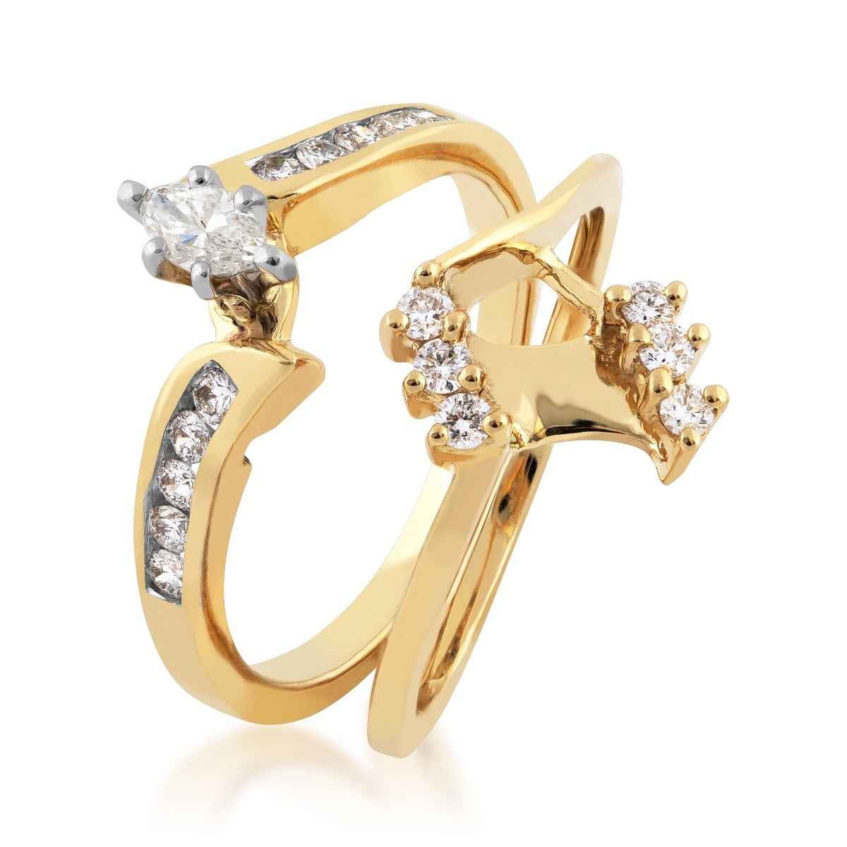 Natural 1/2 ct. tw. Marquise and Round Diamond Wedding Set in 10K Yellow Gold close-up detail
