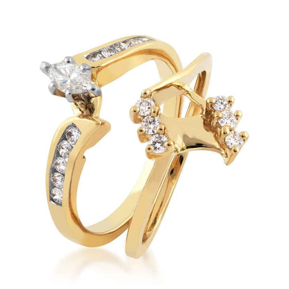 Natural 1/2 ct. tw. Marquise and Round Diamond Wedding Set in 10K Yellow Gold close-up detail