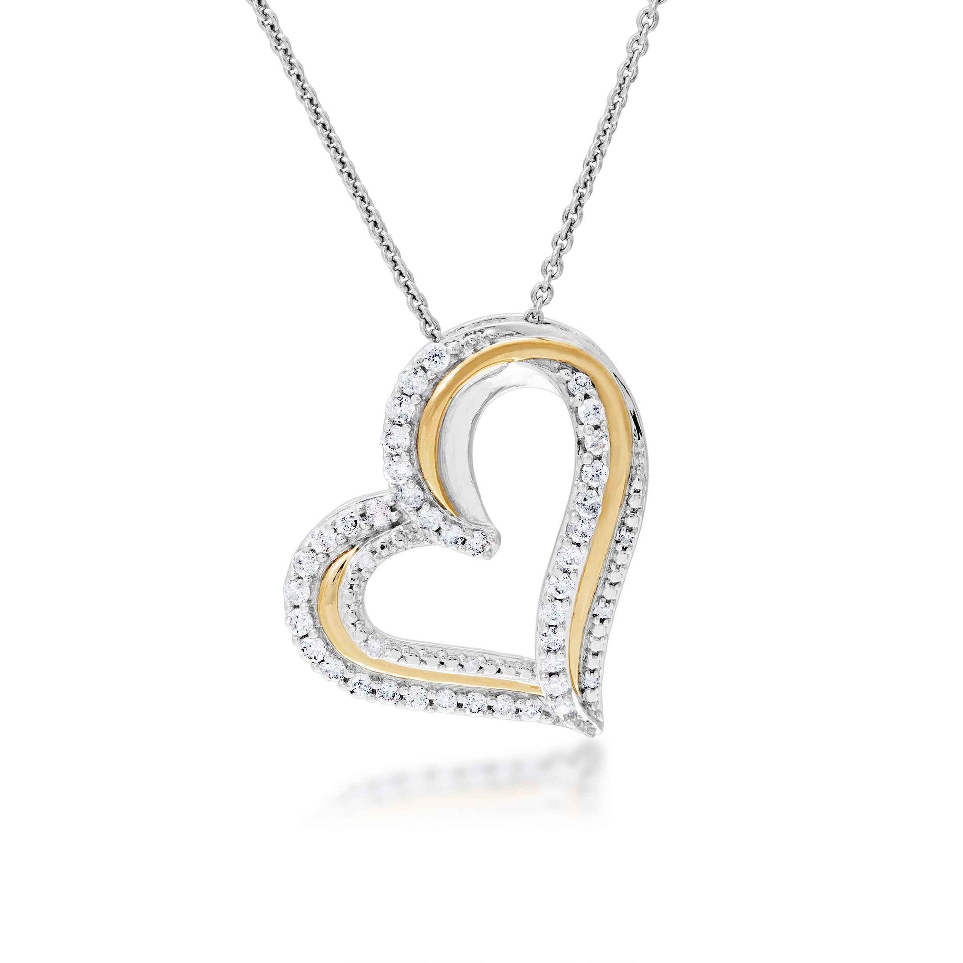 1/2 ct. tw. Diamond Two-Tone Sideways Heart Pendant in Sterling Silver