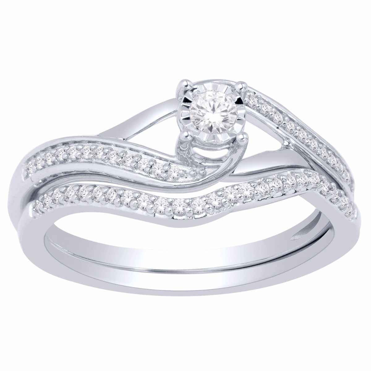 True Promise 1/4 ct. tw. Diamond Wedding Set with Miracle Plated Halo in 10K White Gold