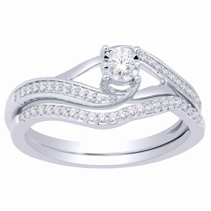 True Promise 1/4 ct. tw. Diamond Wedding Set with Miracle Plated Halo in 10K White Gold