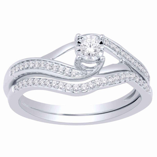 True Promise 1/4 ct. tw. Diamond Wedding Set with Miracle Plated Halo in 10K White Gold