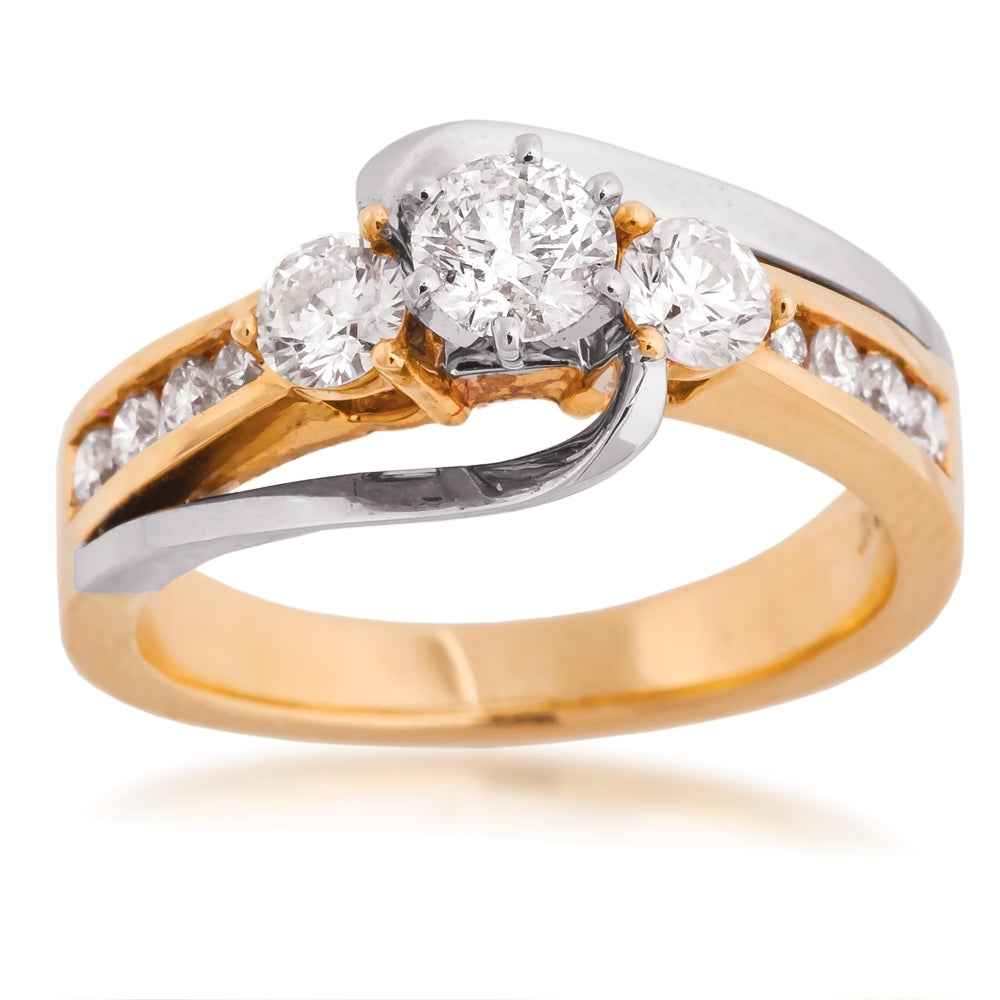 1 ct. tw. Diamond 3-Stone Anniversary Ring with Wraparound Design in 14K Yellow and White Gold