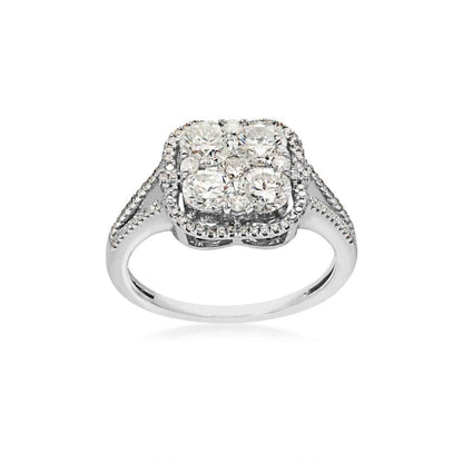 1-1/3 ct. tw. Diamond Cushion Cluster Halo Split Shank Ring in 14K White Gold