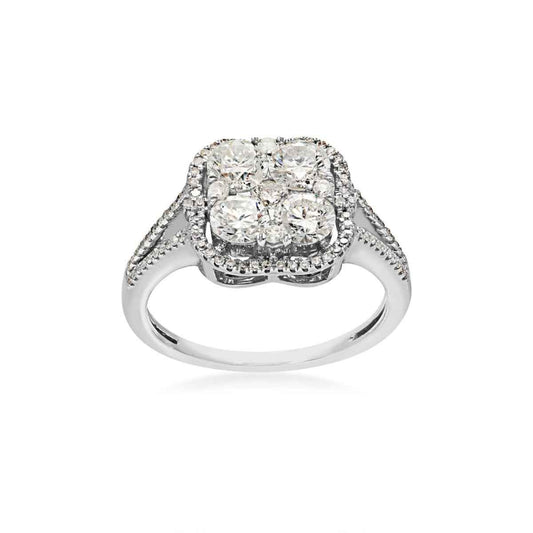 1-1/3 ct. tw. Diamond Cushion Cluster Halo Split Shank Ring in 14K White Gold