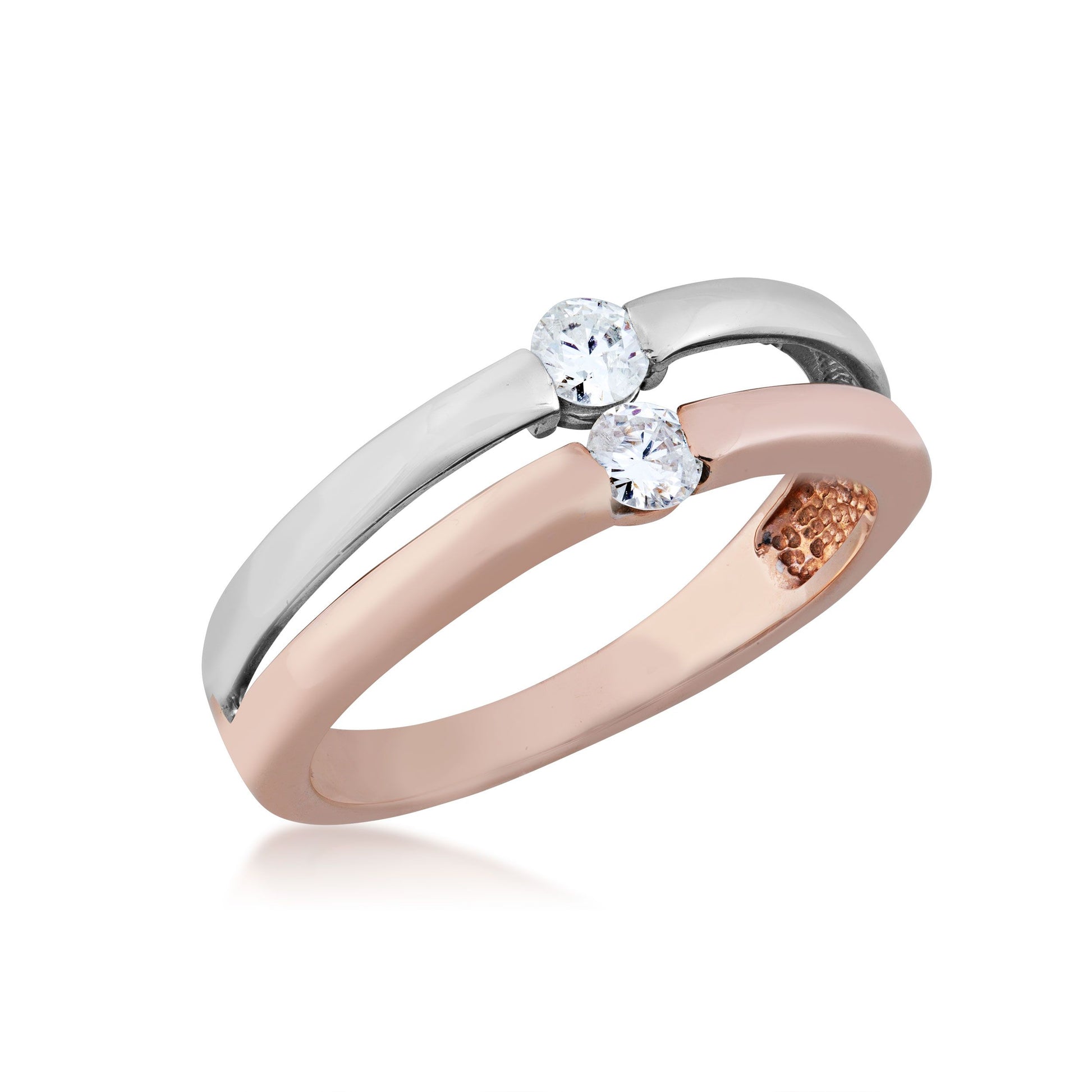 2BeLoved 1/4 ct. tw. Round Diamond Double-Band Fashion Ring in 10K Two-Tone White and Pink Gold front view