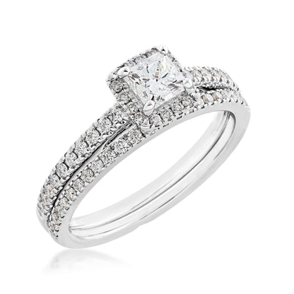 Noventa 7/8 ct. tw. Princess Cut Diamond Halo Wedding Set in 14K White Gold front view