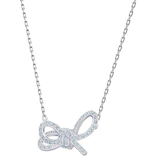 Swarovski Lifelong Bow Collection White Crystal Bow Necklace in Silver Rhodium Plating