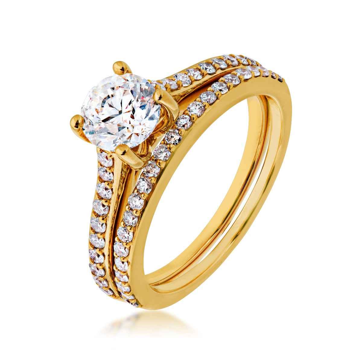 Noventa 1-1/2 ct. tw. Classic Round Brilliant Diamond Wedding Set in 14K Yellow Gold front view