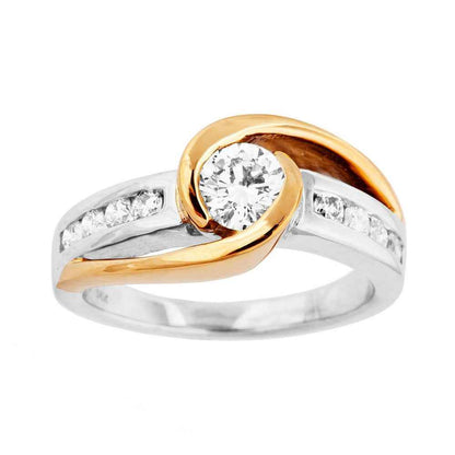Timeless Collection 3/4 ct. tw. Semi Bezel Round Brilliant Diamond Engagement Ring in 14K White and Yellow Gold