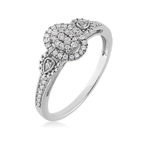 I Promise 1/6 ct. tw. Diamond Oval Vintage Inspired Cluster Promise Ring in 10K White Gold front view