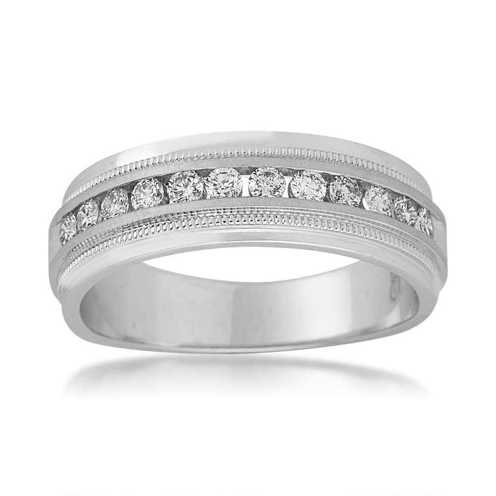 Men's 1/2 ct. tw. Round Brilliant Diamond Channel-Set with Milgrain & Step-Edge Accents in 14K White Gold