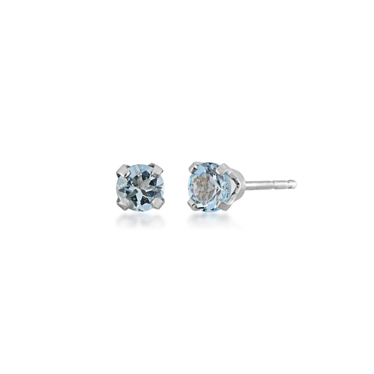 4MM Round Blue Zirconia Solitaire Earrings in 10K White Gold