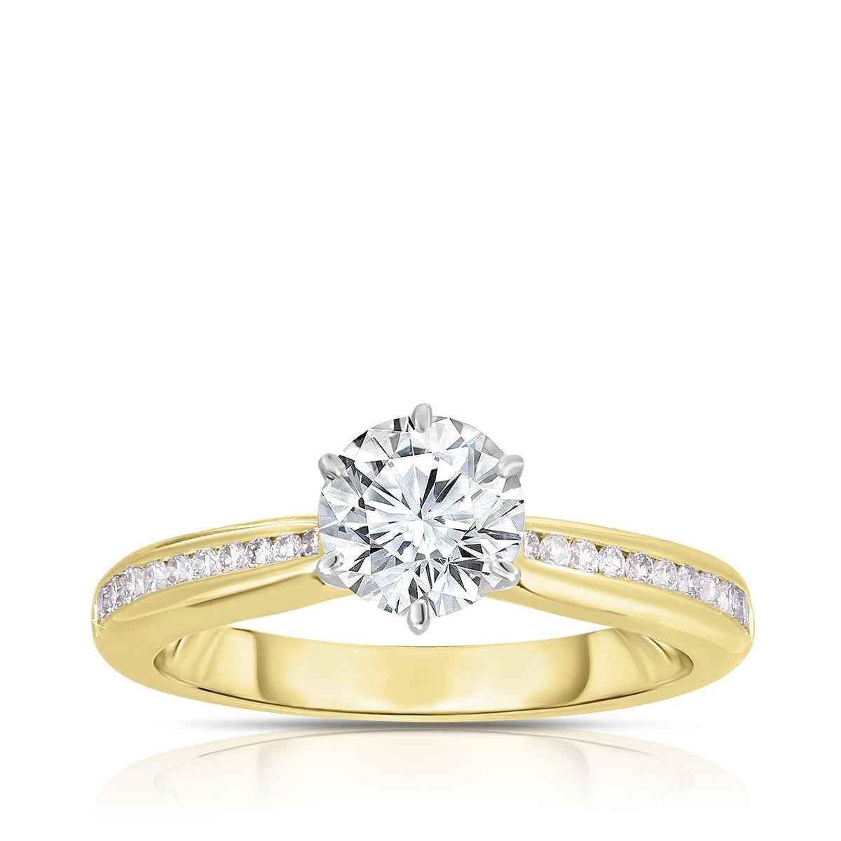 Brilliantly Yours 3/4 ct. tw. Round Brilliant Diamond Engagement Ring with Channel Set Diamond Band in 14K Yellow Gold
