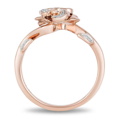 Enchanted Disney Belle 1/10 ct. tw. Diamond Rose Ring in 10K Pink Gold front view