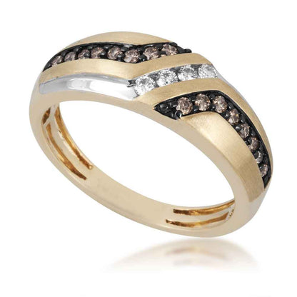 Men's 3/8 ct. tw. Round White & Mocha Modern Diamond Wedding Band with Black Rhodium Plating Accent in 10K Yellow Gold