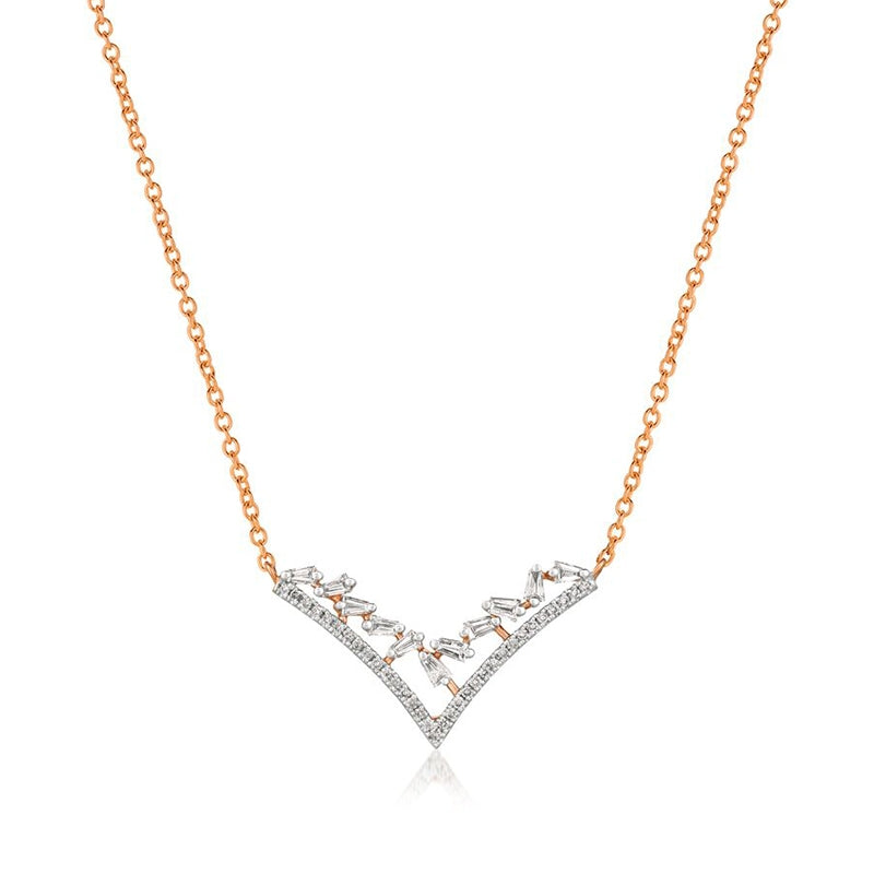 Le Vian 1/3 ct. tw. Round & Baguette Vanilla Diamond V Necklace in 14K Strawberry Gold