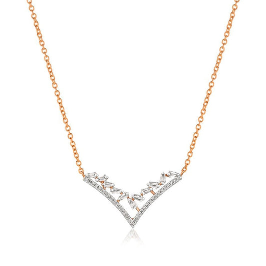 Le Vian 1/3 ct. tw. Round & Baguette Vanilla Diamond V Necklace in 14K Strawberry Gold