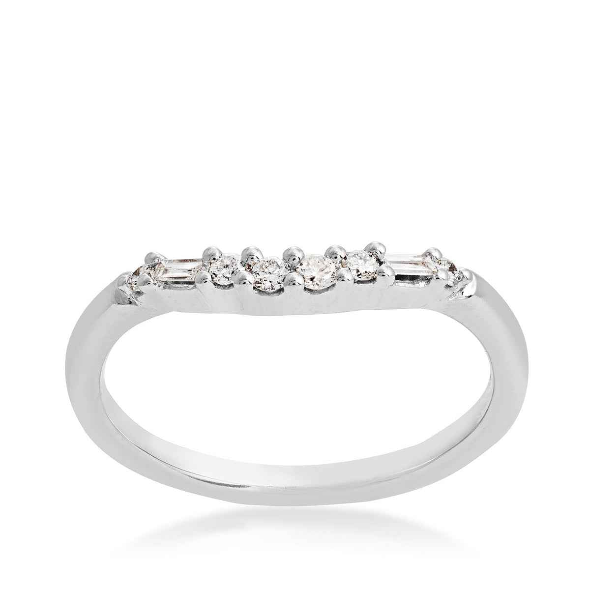Perfect Match 1/6 ct. tw. Round & Baguette Contour Diamond Stackable Anniversary Band in 10K White Gold