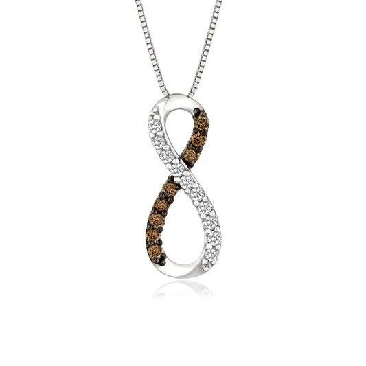 Mocha Collection 1/4 ct. tw. Round Mocha & White Diamond Infinity Fashion Pendant in 10K White Gold