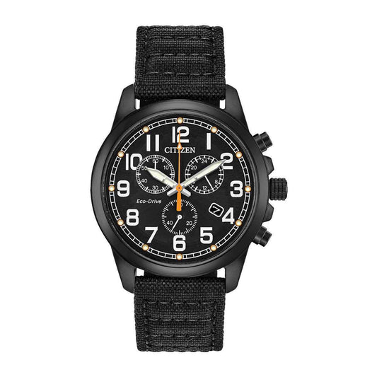 Citizen Men's Chandler Eco-Drive Black Stainless Steel Chronograph Watch with Nylon Strap